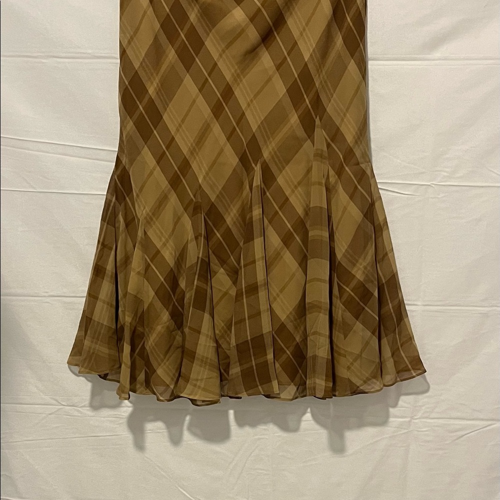 Lauren Ralph Lauren M Women 100% Silk Brown Plaid Skirt Light and Airy New - Picture 4 of 14